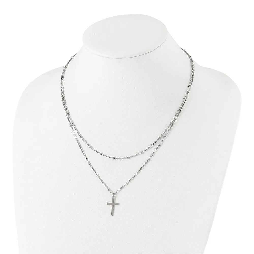 Stainless Steel Polished 2-Strand Cross with 1in ext. 18.25in Necklace