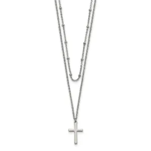 Stainless Steel Polished 2-Strand Cross with 1in ext. 18.25in Necklace