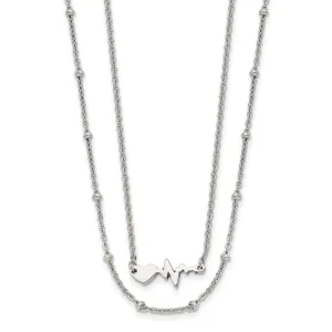 Stainless Steel Polished 2-Strand Heartbeat w/1.75in ext. 17in Necklace