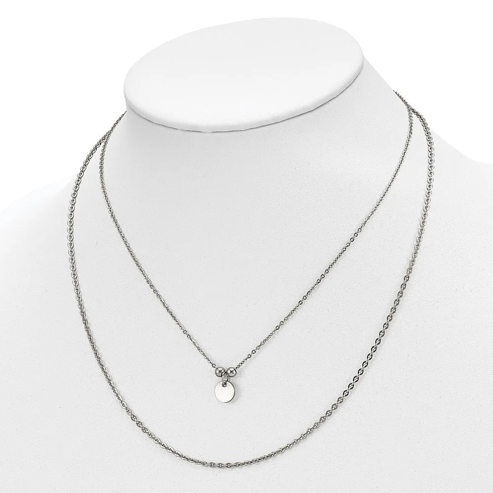 Stainless Steel Polished 2 Strand Small Disc 16.5in w/1.5in ext Necklace