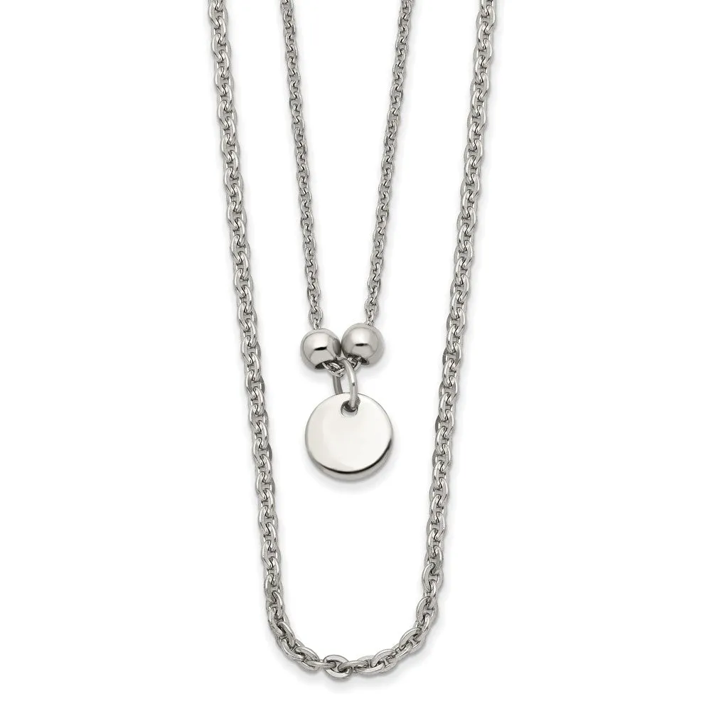 Stainless Steel Polished 2 Strand Small Disc 16.5in w/1.5in ext Necklace