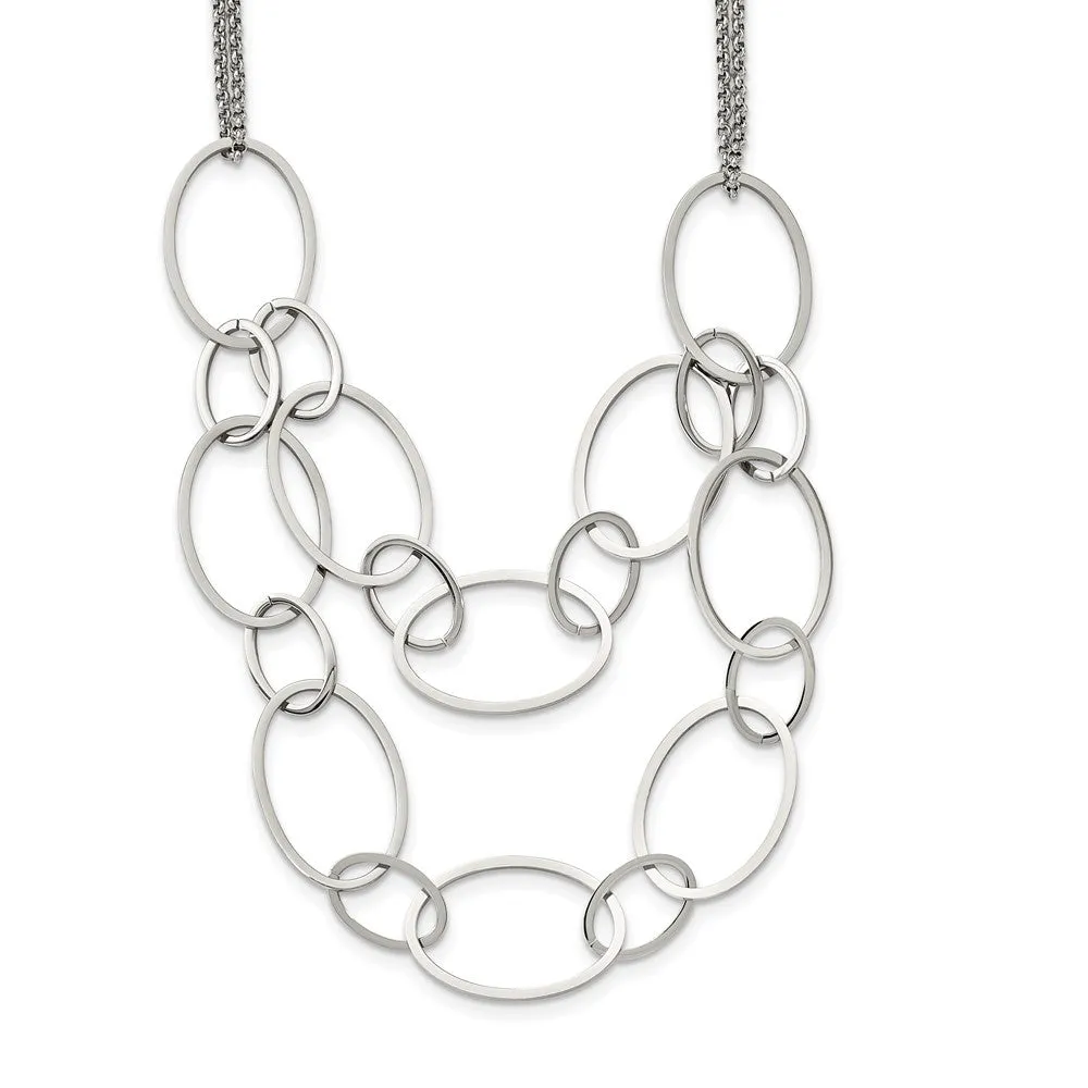Stainless Steel Polished Oval Link 2-Strand 19in w/1.5in ext Necklace