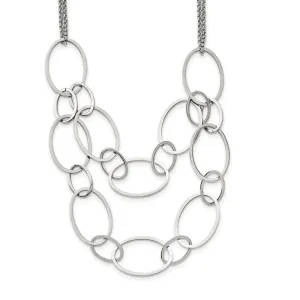 Stainless Steel Polished Oval Link 2-Strand 19in w/1.5in ext Necklace