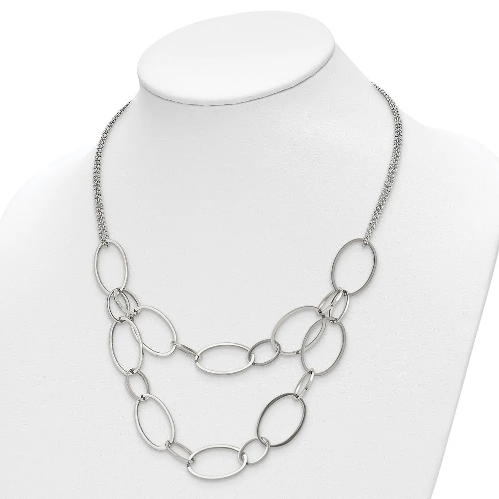 Stainless Steel Polished Oval Link 2-Strand 19in w/1.5in ext Necklace