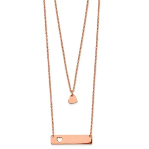 Stainless Steel Polished Rose IP Heart Bar Multi Strand 1.5in ext Necklace