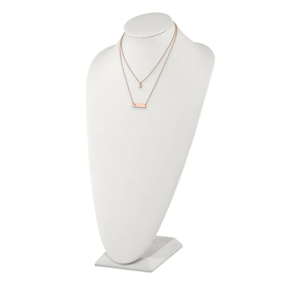 Stainless Steel Polished Rose IP Heart Bar Multi Strand 1.5in ext Necklace
