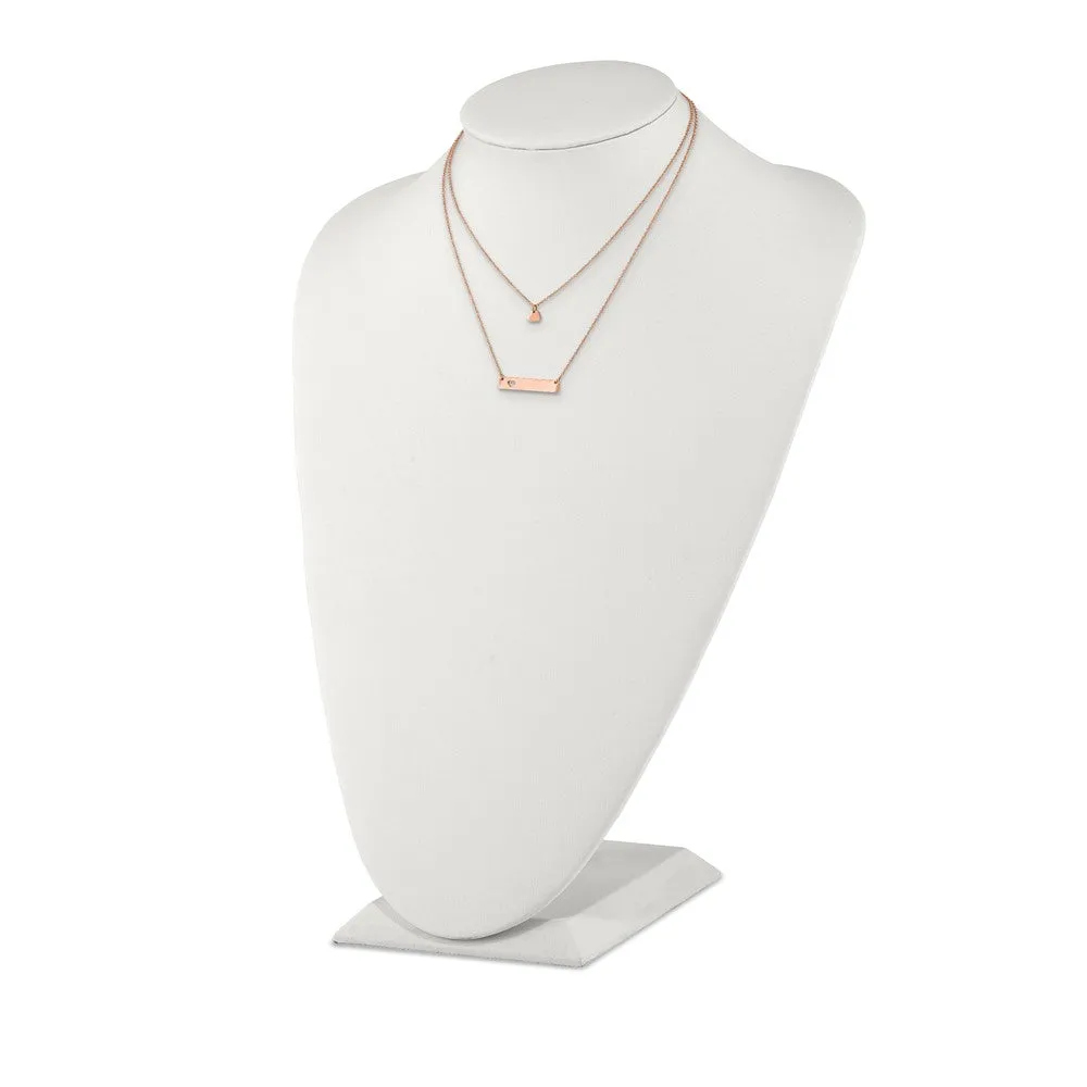 Stainless Steel Polished Rose IP Heart Bar Multi Strand 1.5in ext Necklace