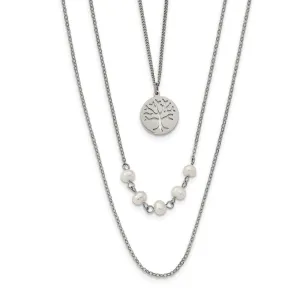 Stainless Steel Polished w/FWC Pearl Tree 31in w/2in ext  Necklace