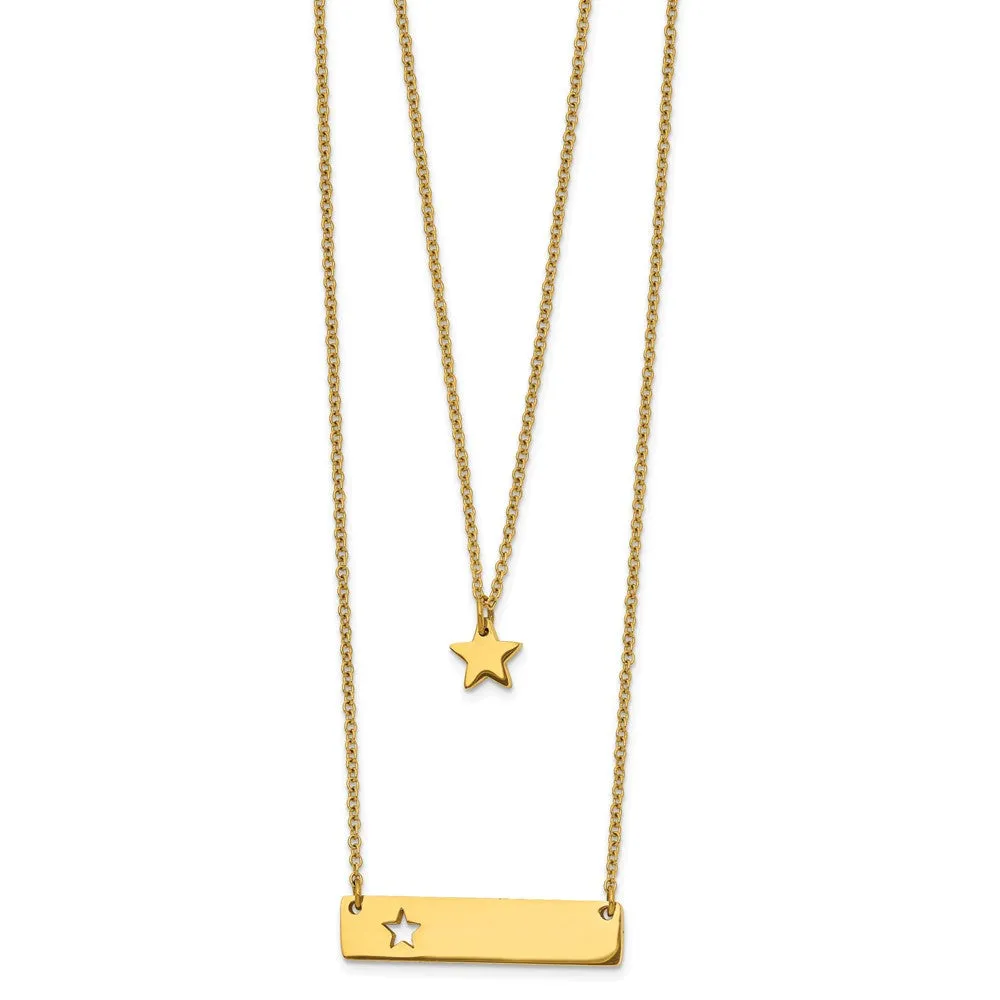 Stainless Steel Polished Yellow IP Star/Bar Multi Strand 1.5in ext Necklace