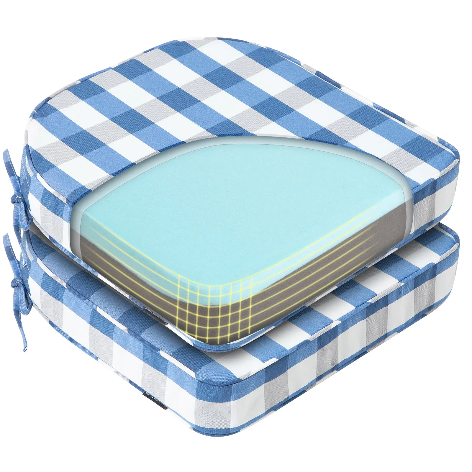 STRICKLAND HOME Outdoor Chair Cushions Set of 2, Gel Memory Foam Patio Chair Cushions with Ties for Indoor/Outdoor Kitchen Dining Office, 19" x 19" Chair Pads