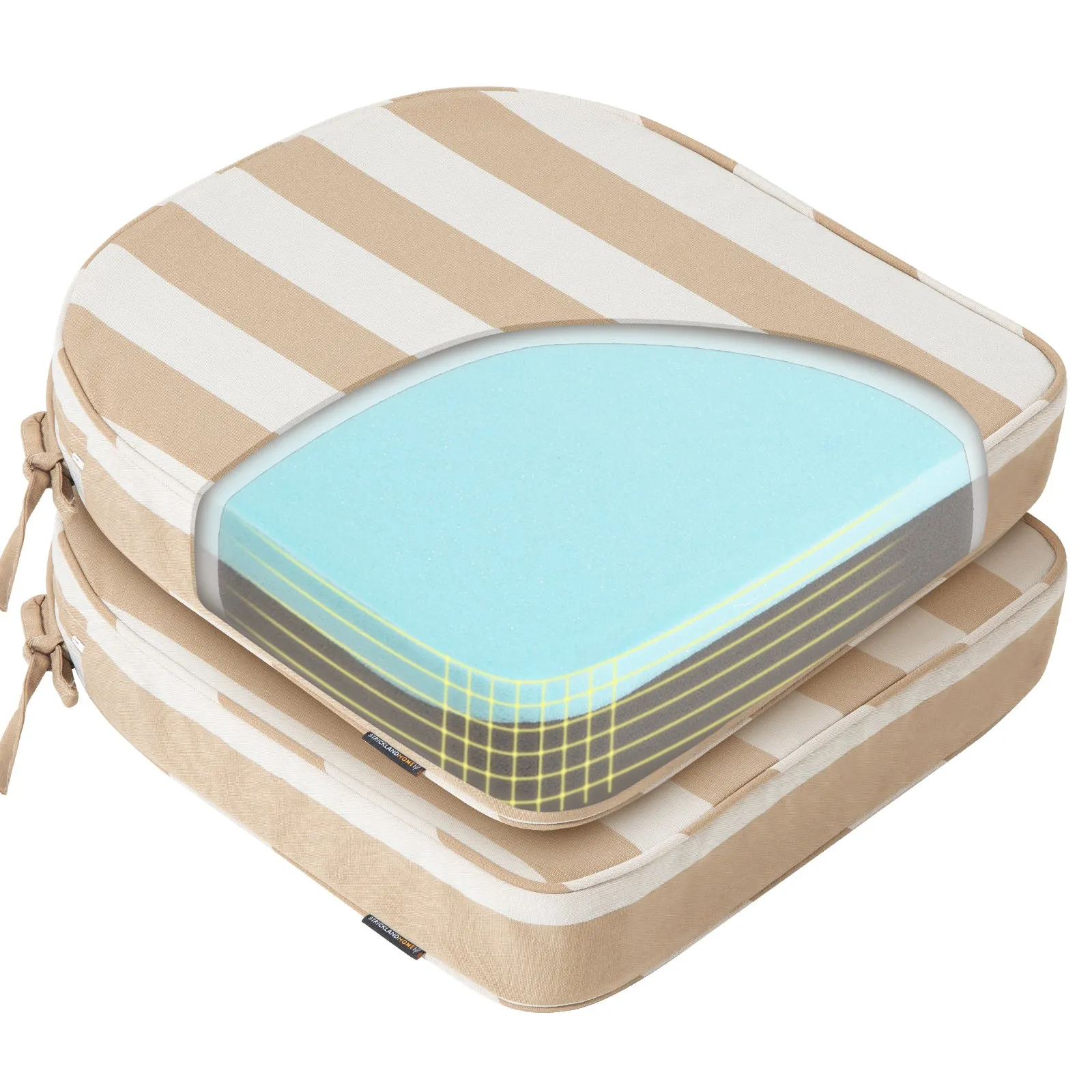 STRICKLAND HOME Outdoor Chair Cushions Set of 2, Gel Memory Foam Patio Chair Cushions with Ties for Indoor/Outdoor Kitchen Dining Office, 19" x 19" Chair Pads
