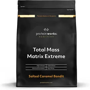 THE PROTEIN WORKS Total Mass Matrix Extreme Protein Powder | Mass Gainer | High Calorie Weight Gainer | With Glutamine, Creatine and Vitamins | Salted Caramel Bandit | 1.325 kg