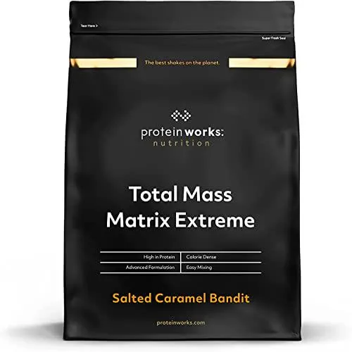 THE PROTEIN WORKS Total Mass Matrix Extreme Protein Powder | Mass Gainer | High Calorie Weight Gainer | With Glutamine, Creatine and Vitamins | Salted Caramel Bandit | 1.325 kg