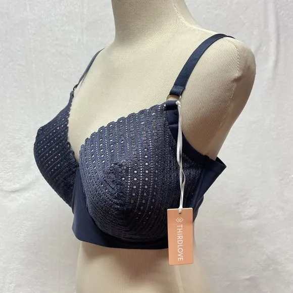 Thirdlove (40D) Eyelet Lace Balconette Blue Bra