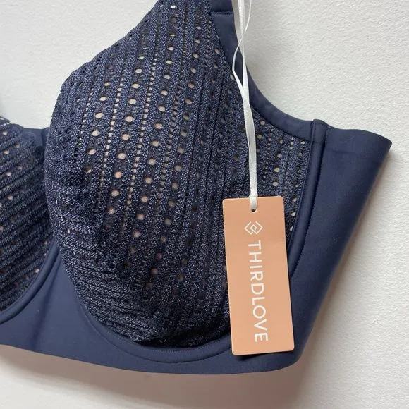 Thirdlove (40D) Eyelet Lace Balconette Blue Bra