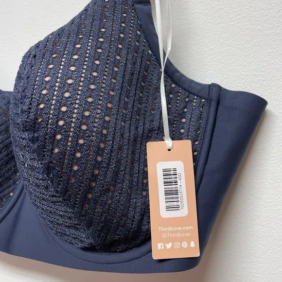 Thirdlove (40D) Eyelet Lace Balconette Blue Bra