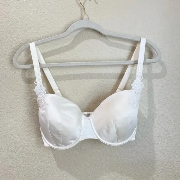 THIRDLOVE Satin Demi Bra Bridal Edition Sea Salt White Size 32F Lingerie 32DDD