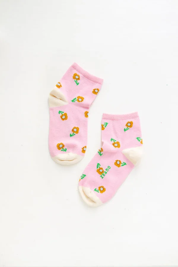 TOSSED POPPIES ANKLET SOCKS (PEONY)