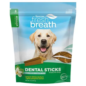 TropiClean Fresh Breath Dental Sticks Vanilla Mint Flavor, 8-Count, Regular