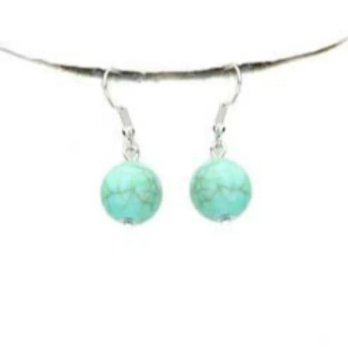 Turquoise (faux) Triple Strand Cracked Beaded Chunky Necklace Set