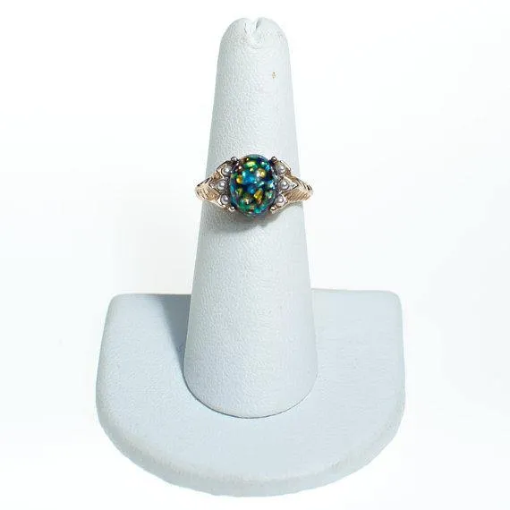 Vintage Blue Dragons Breath Opaline Statement Ring