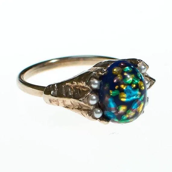 Vintage Blue Dragons Breath Opaline Statement Ring
