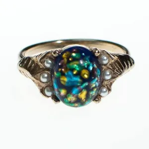 Vintage Blue Dragons Breath Opaline Statement Ring