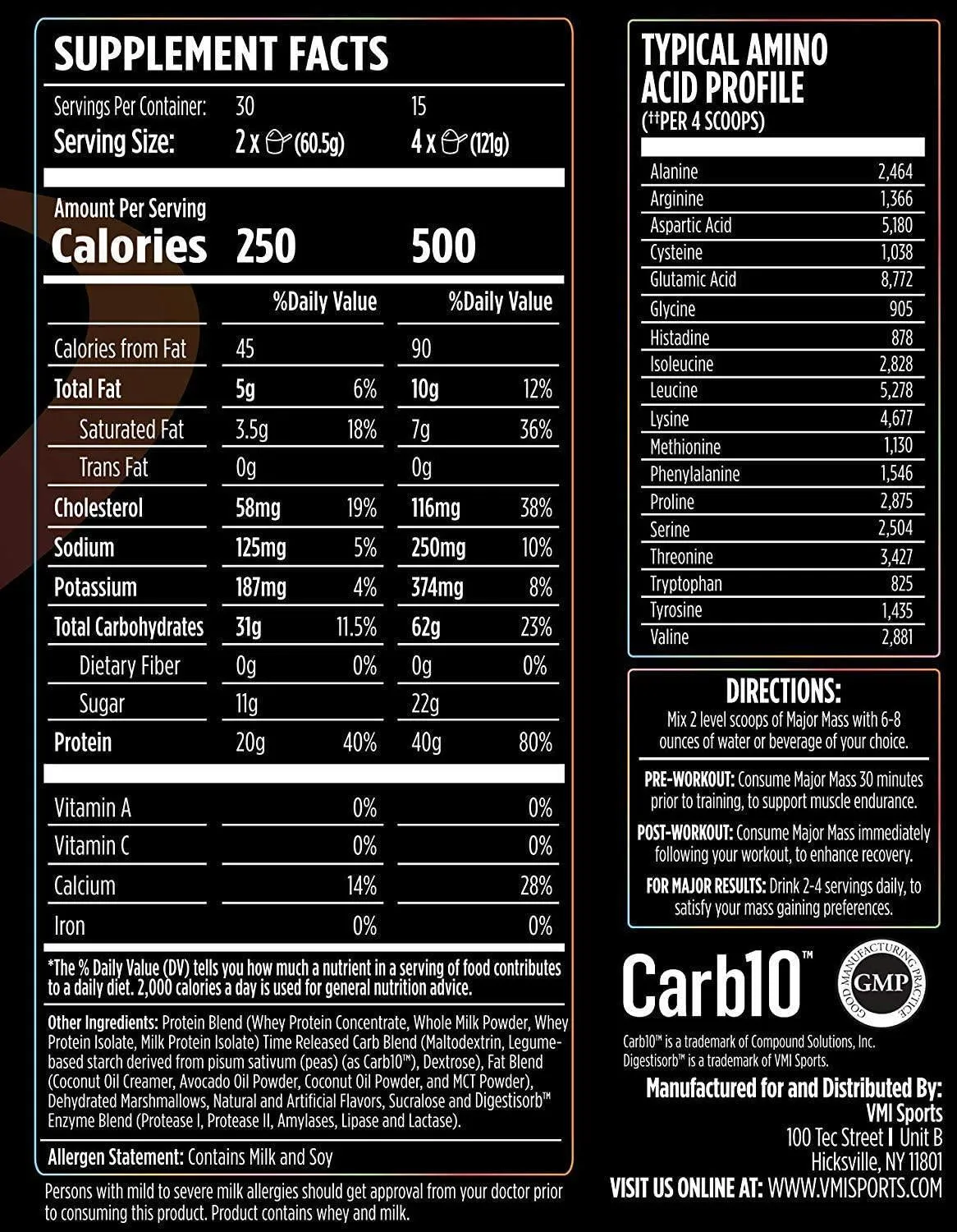 VMI Sports, Major Mass Lean Mass Gainer, Marshmallow Charms, 60 Scoops (4 lbs.), Protein Powder with Protein to Carbohydrates to Fats Ratio for Lean Muscle Mass and Weight Gaining, Pre- or Post-Workout