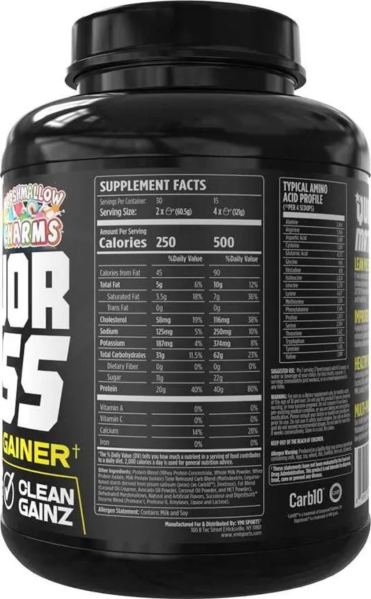 VMI Sports, Major Mass Lean Mass Gainer, Marshmallow Charms, 60 Scoops (4 lbs.), Protein Powder with Protein to Carbohydrates to Fats Ratio for Lean Muscle Mass and Weight Gaining, Pre- or Post-Workout