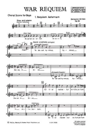 WAR REQUIEM OP 66 BOYS CHORUS CHORAL SCORE