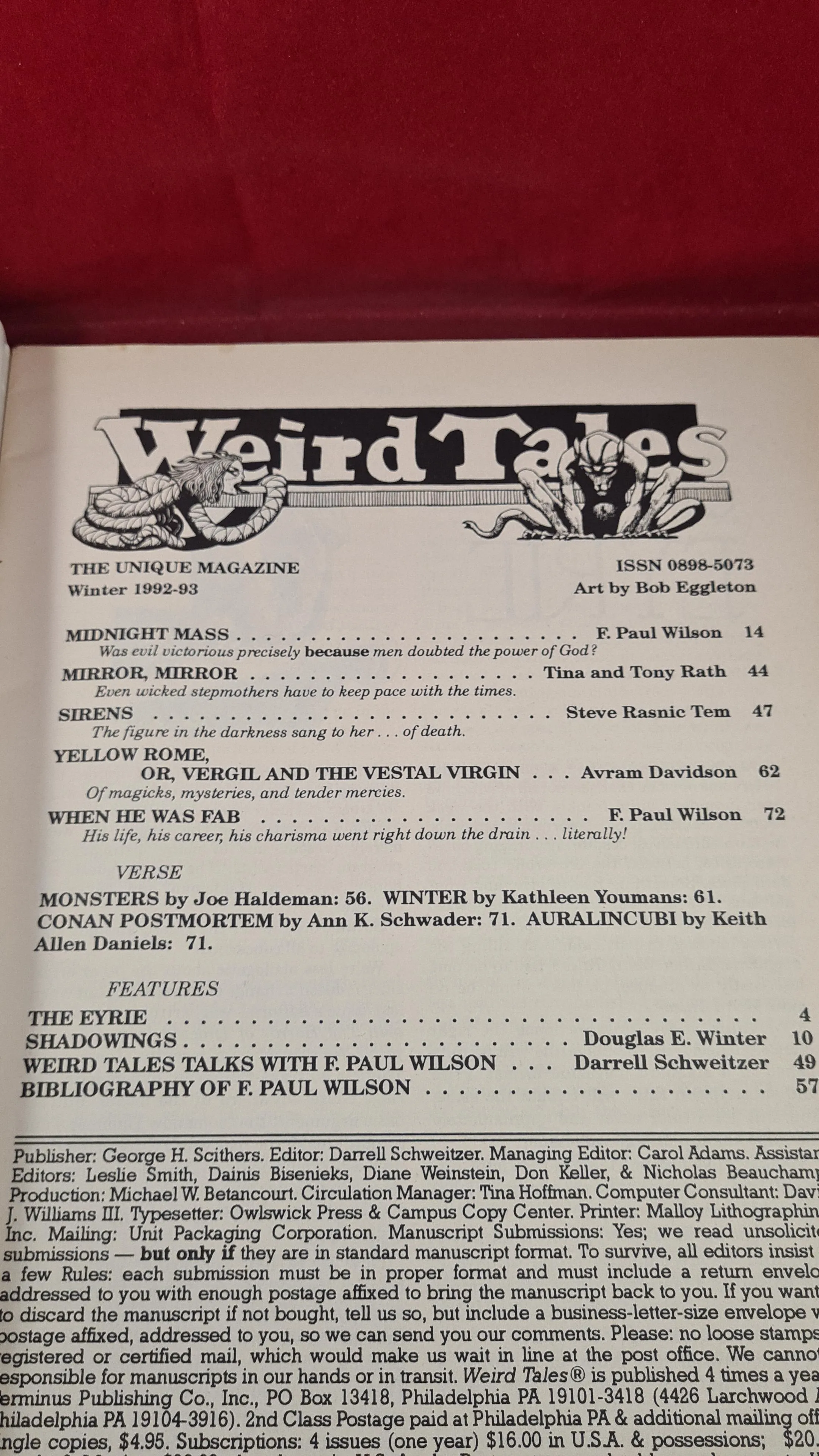 Weird Tales Volume 53 Number 4 Winter 1992/93 Special F Paul Wilson Issue