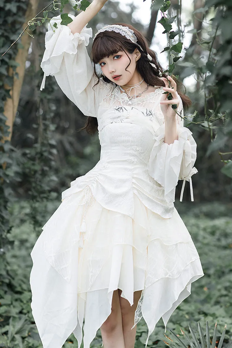 White Multi-layer Bowknot Sweet Elegant Princess Irregular Lolita Dress