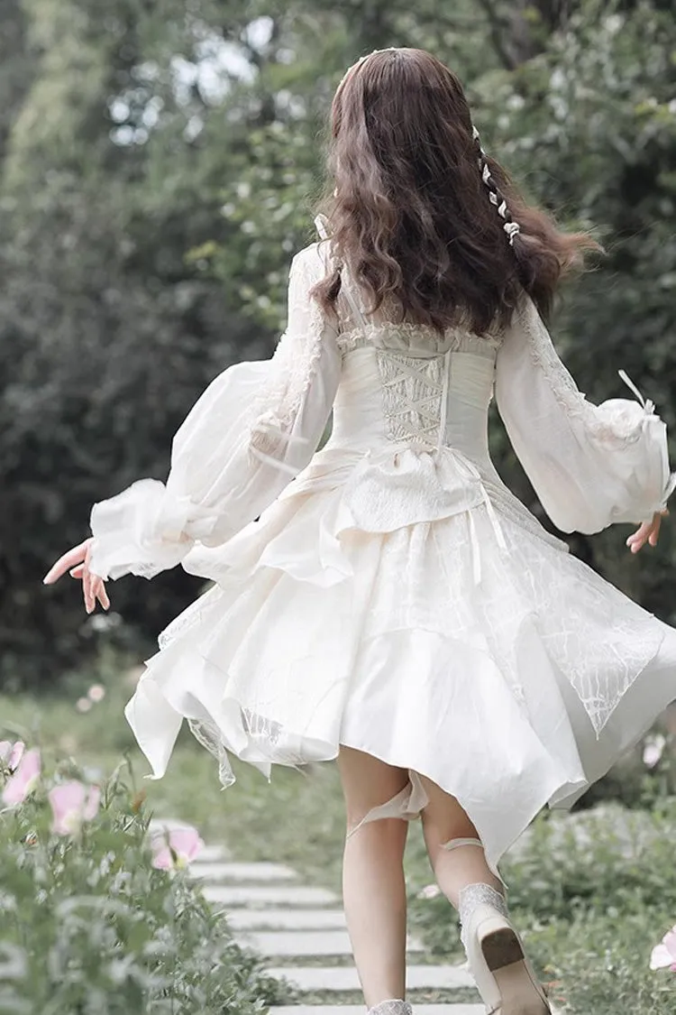 White Multi-layer Bowknot Sweet Elegant Princess Irregular Lolita Dress