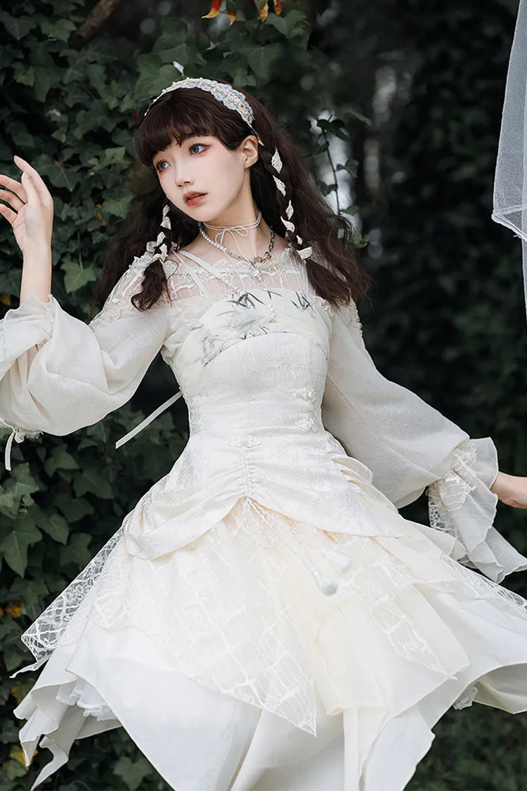 White Multi-layer Bowknot Sweet Elegant Princess Irregular Lolita Dress