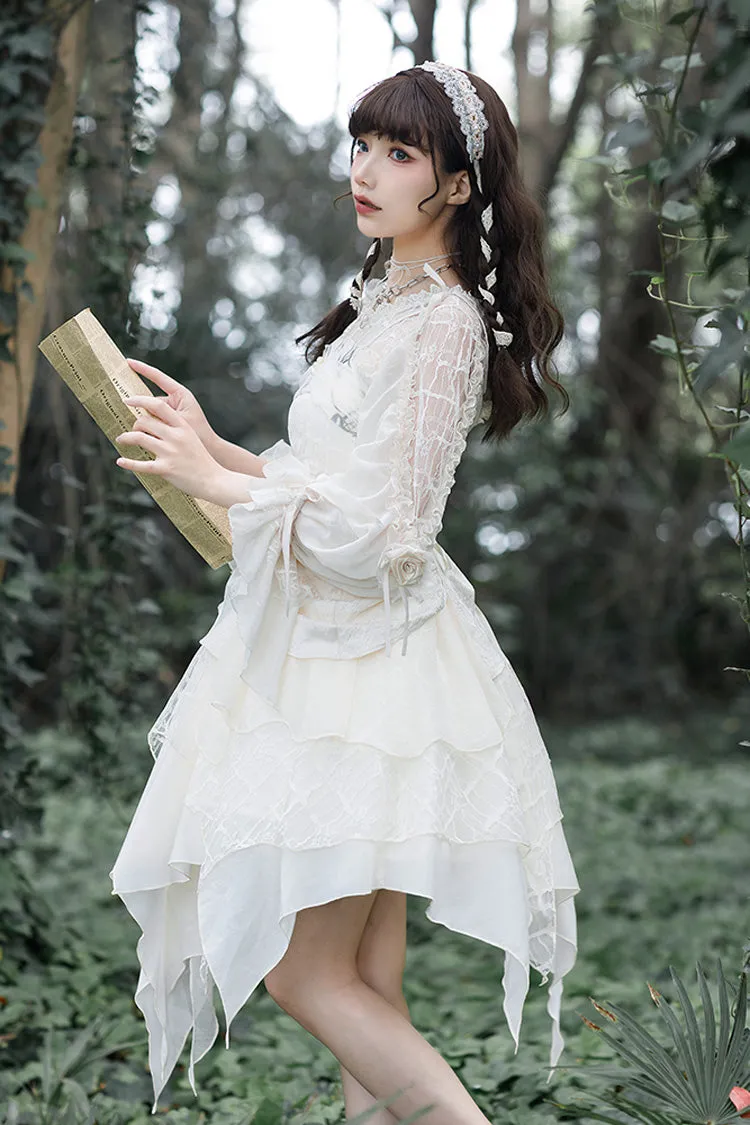 White Multi-layer Bowknot Sweet Elegant Princess Irregular Lolita Dress