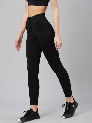 Women's Black Solid Quick Dry High-Rise Cropped Shaper Tights