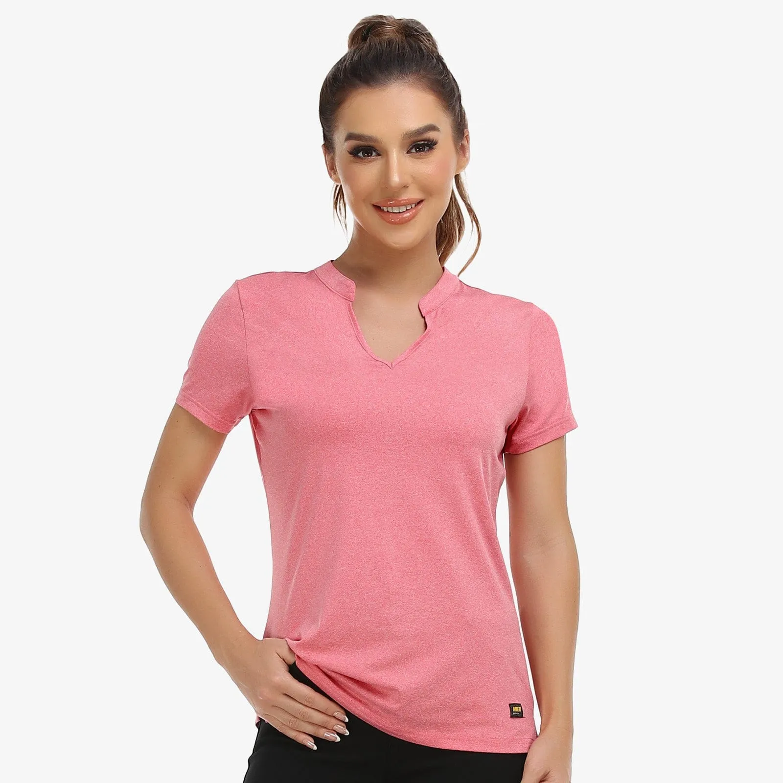Women's Collarless Polo Shirt Quick Dry Short Sleeve Golf Shirt