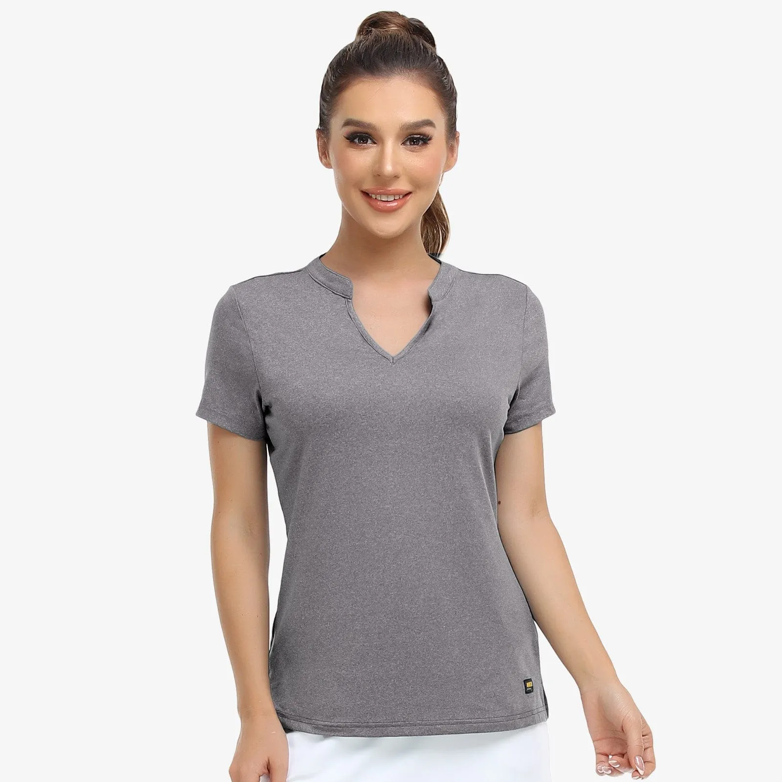 Women's Collarless Polo Shirt Quick Dry Short Sleeve Golf Shirt
