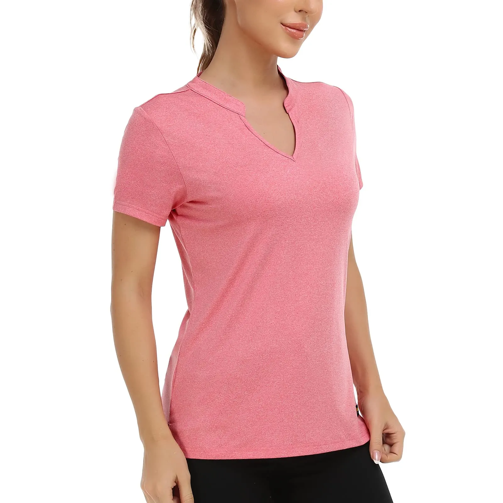Women's Collarless Polo Shirt Quick Dry Short Sleeve Golf Shirt