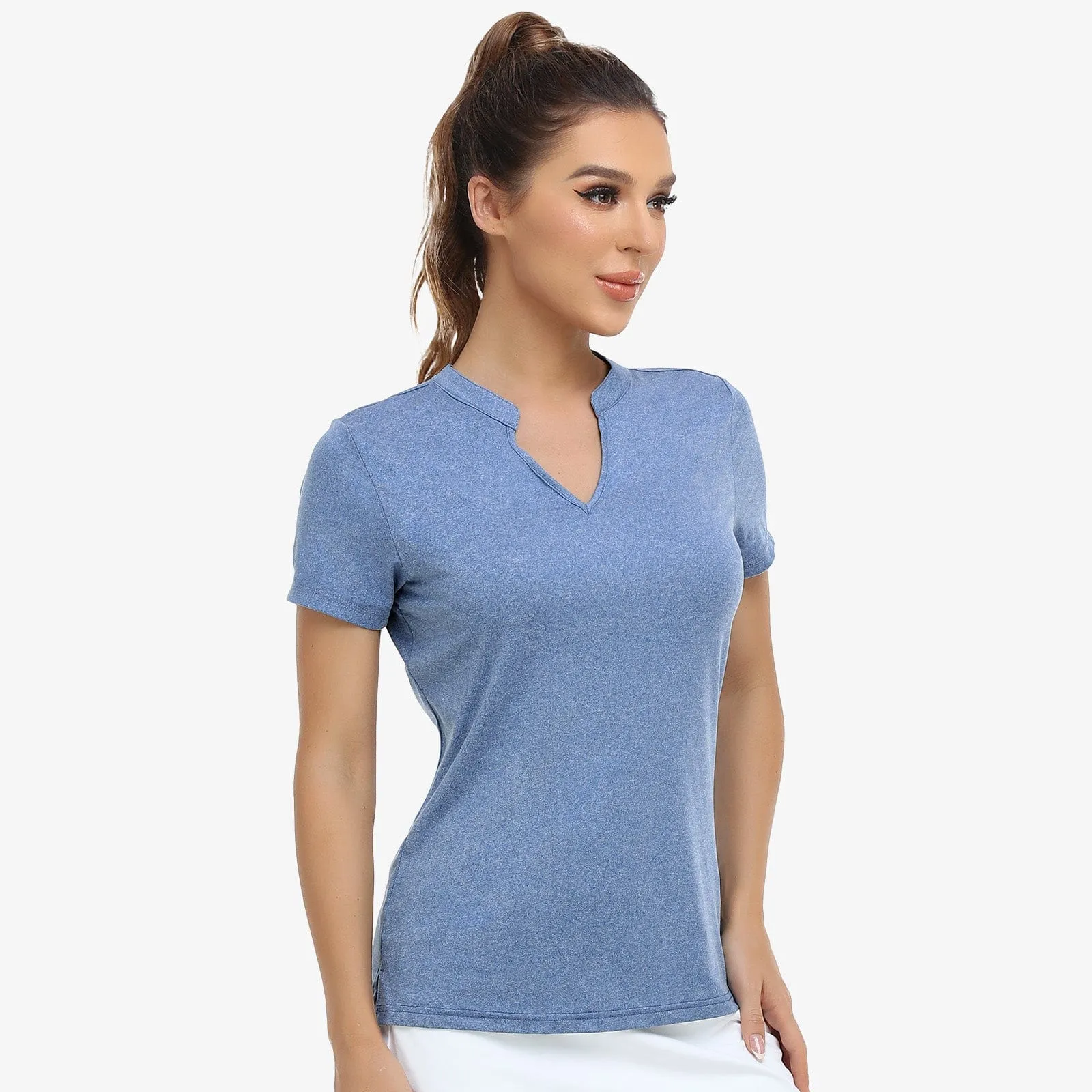 Women's Collarless Polo Shirt Quick Dry Short Sleeve Golf Shirt