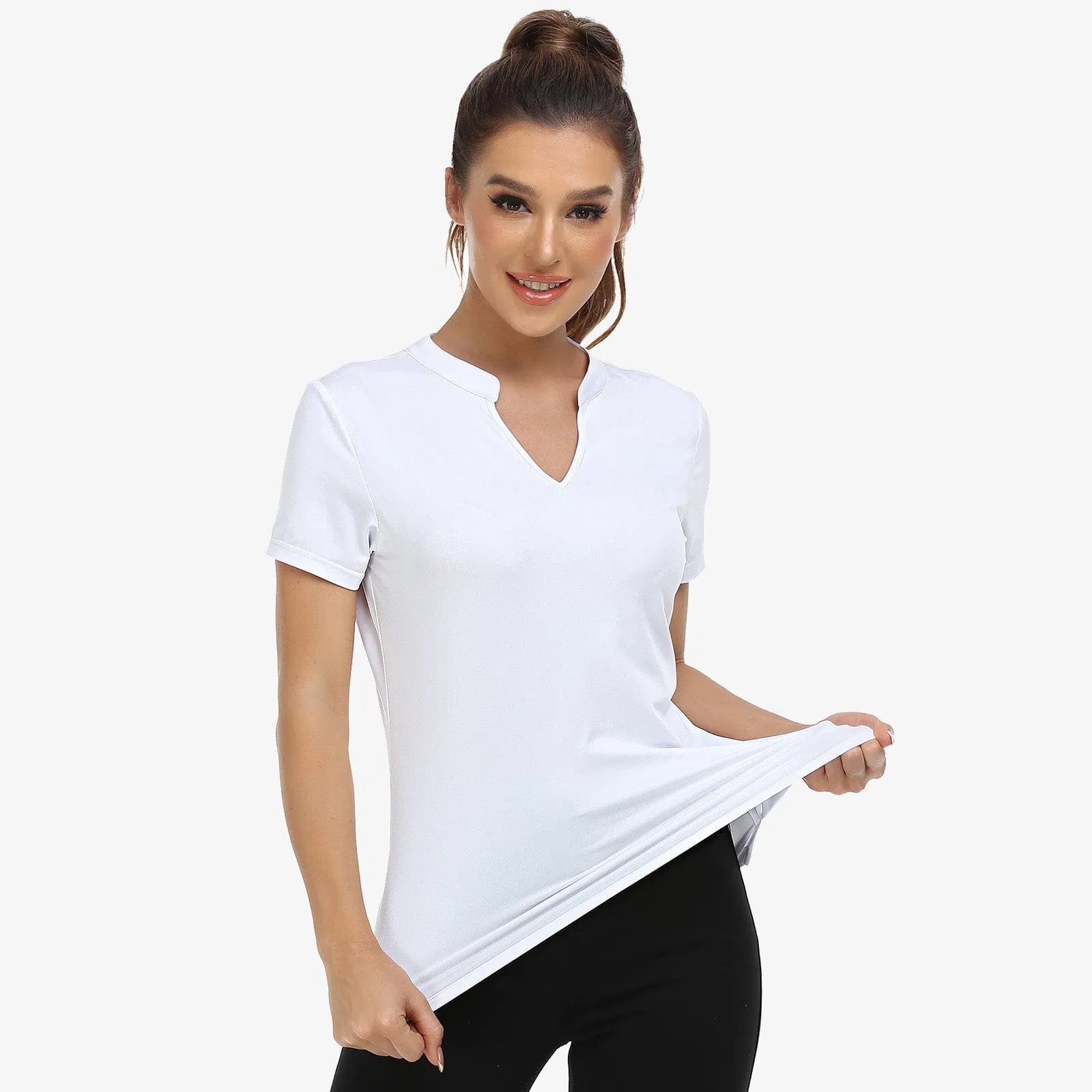 Women's Collarless Polo Shirt Quick Dry Short Sleeve Golf Shirt