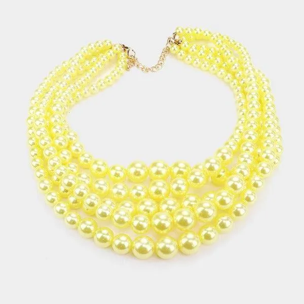 Yellow Pearl (faux)5 Strand Necklace & Earring Set