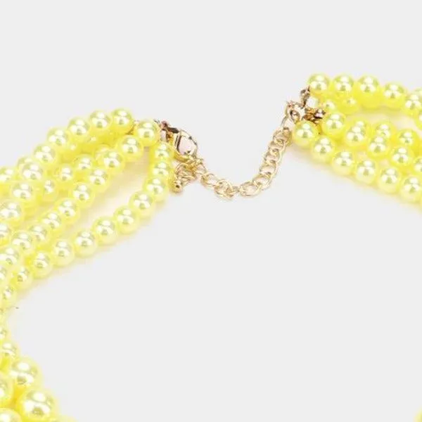 Yellow Pearl (faux)5 Strand Necklace & Earring Set