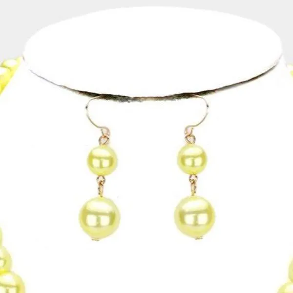 Yellow Pearl (faux)5 Strand Necklace & Earring Set