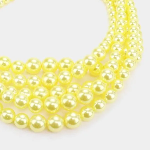 Yellow Pearl (faux)5 Strand Necklace & Earring Set